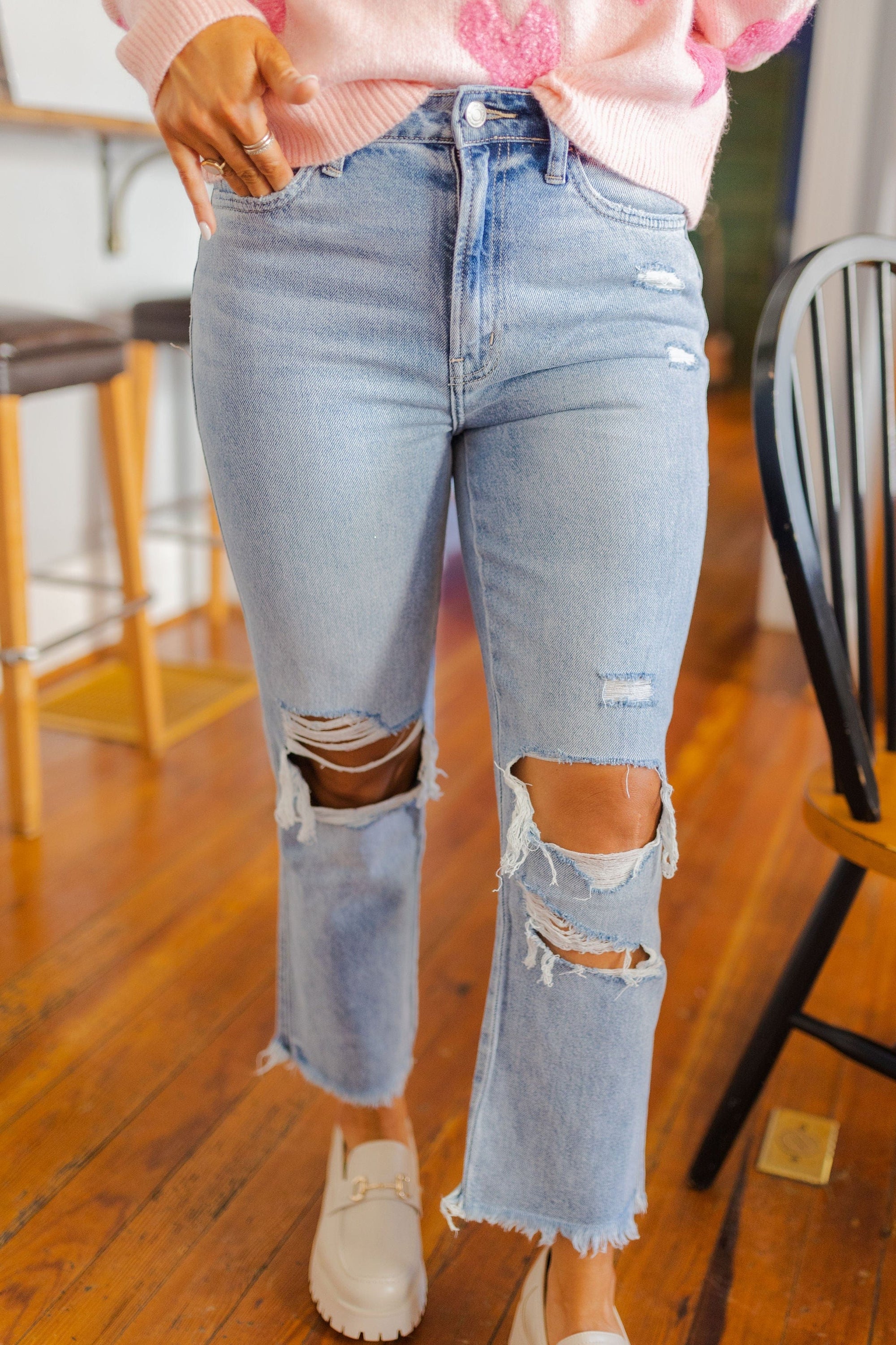 Light Wash Distressed Mom Jeans